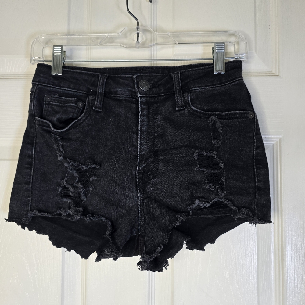 Aeropostale‎ Distressed Black Vintage Hi Rise Shorty Denim Shorts 0
